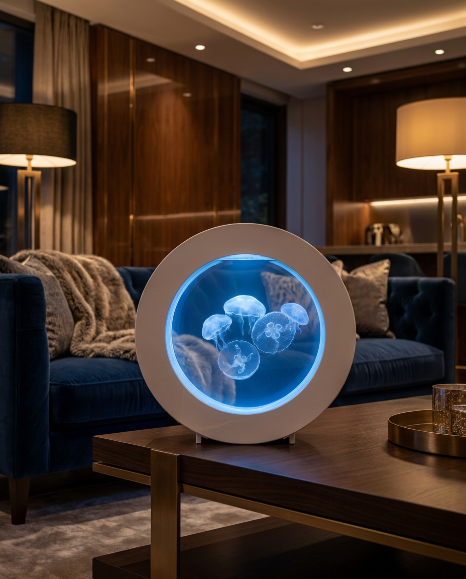 Aquarium à méduses JellyLight dans un salon de luxe