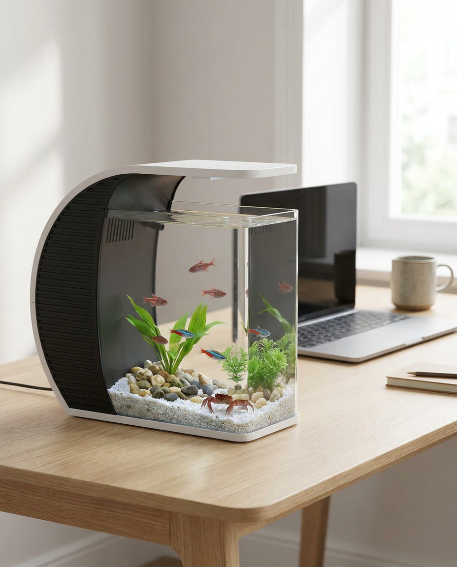 Nano aquarium Nexus sur un bureau minimaliste