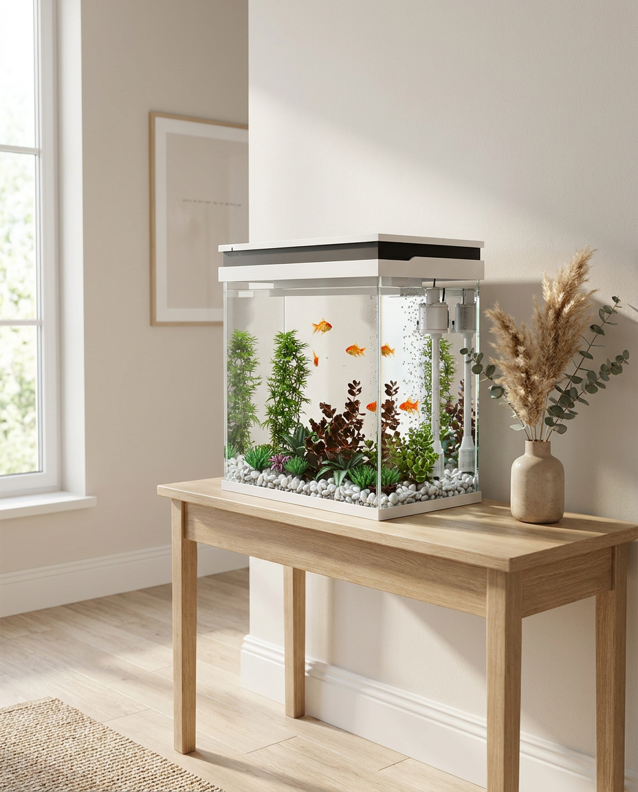 Aquarium Ivoire sur console d'entrée lumineuse