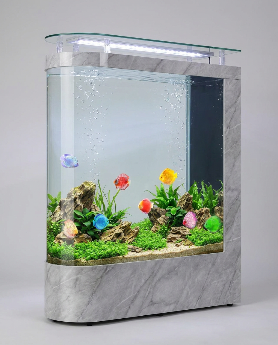 Aquarium Sakura finition meuble marbre gris