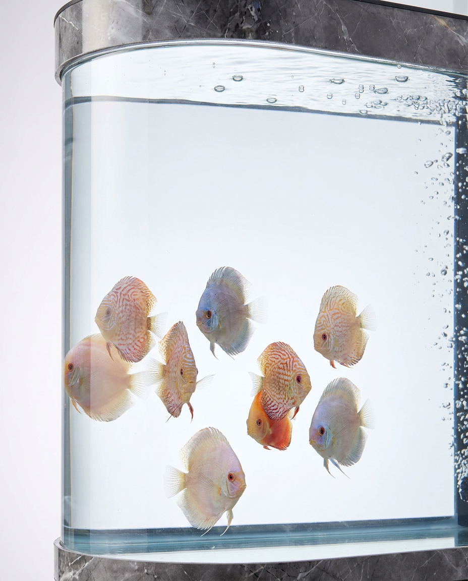 Gros plan poisson dans l'aquarium Sakura fond blanc