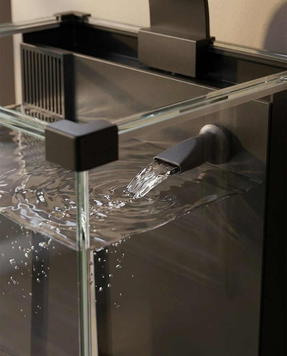 La buse directionnelle crée un flux laminaire, sans agiter l'eau